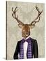 Deer in Evening Suit, Portrait-Fab Funky-Stretched Canvas