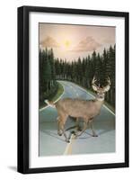 Deer in Headlights, Retro-null-Framed Art Print