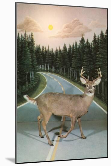 Deer in Headlights, Retro-null-Mounted Art Print