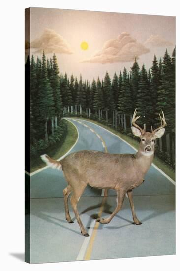 Deer in Headlights, Retro-null-Stretched Canvas