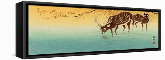 Deer in Shallow Water-Koson Ohara-Framed Stretched Canvas