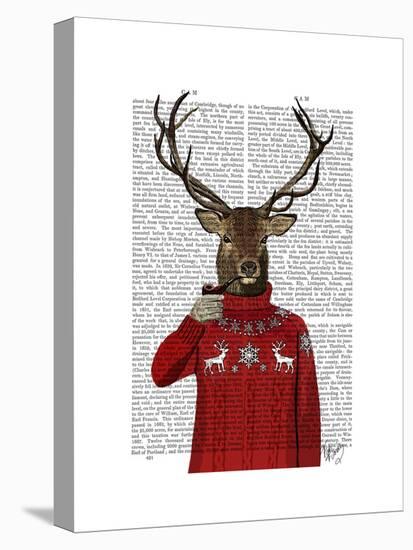 Deer in Ski Sweater-Fab Funky-Stretched Canvas