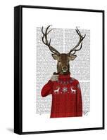 Deer in Ski Sweater-Fab Funky-Framed Stretched Canvas