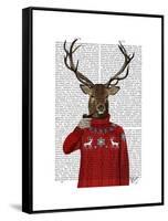 Deer in Ski Sweater-Fab Funky-Framed Stretched Canvas