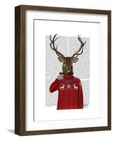 Deer in Ski Sweater-Fab Funky-Framed Art Print