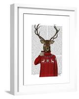 Deer in Ski Sweater-Fab Funky-Framed Art Print