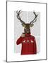 Deer in Ski Sweater-Fab Funky-Mounted Art Print