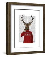 Deer in Ski Sweater-Fab Funky-Framed Art Print