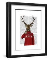 Deer in Ski Sweater-Fab Funky-Framed Art Print