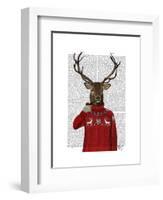 Deer in Ski Sweater-Fab Funky-Framed Art Print