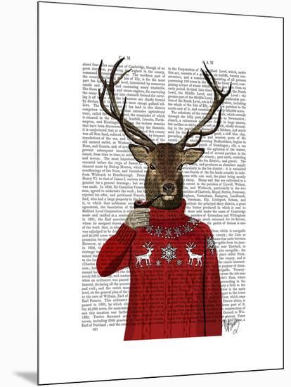 Deer in Ski Sweater-Fab Funky-Mounted Art Print