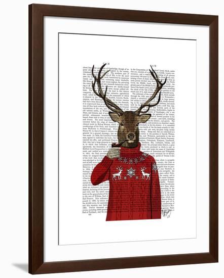 Deer in Ski Sweater-Fab Funky-Framed Art Print