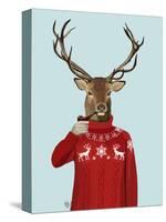 Deer in Ski Sweater-Fab Funky-Stretched Canvas