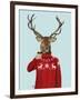 Deer in Ski Sweater-Fab Funky-Framed Art Print