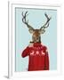 Deer in Ski Sweater-Fab Funky-Framed Art Print