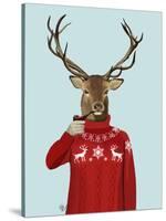 Deer in Ski Sweater-Fab Funky-Stretched Canvas