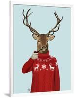 Deer in Ski Sweater-Fab Funky-Framed Art Print