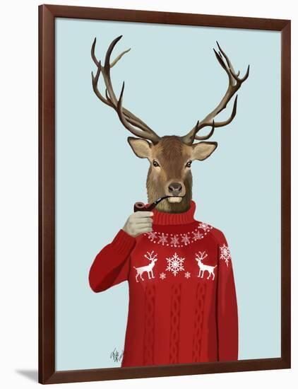 Deer in Ski Sweater-Fab Funky-Framed Art Print