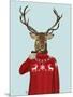 Deer in Ski Sweater-Fab Funky-Mounted Art Print