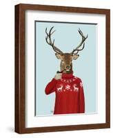 Deer in Ski Sweater-Fab Funky-Framed Art Print