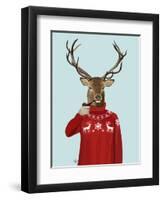 Deer in Ski Sweater-Fab Funky-Framed Art Print