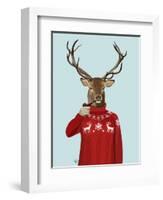 Deer in Ski Sweater-Fab Funky-Framed Art Print