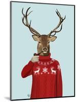 Deer in Ski Sweater-Fab Funky-Mounted Art Print