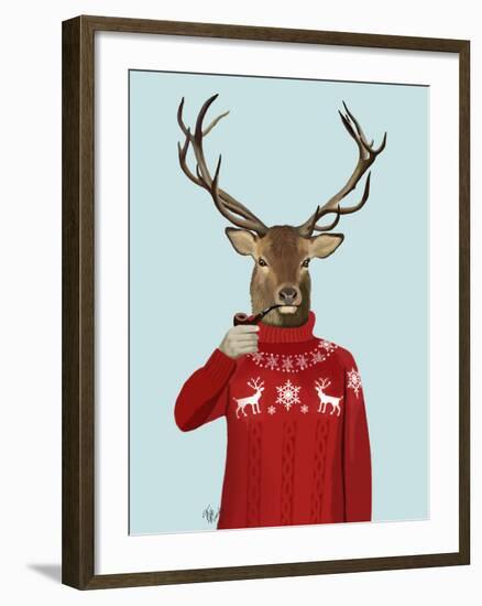 Deer in Ski Sweater-Fab Funky-Framed Art Print