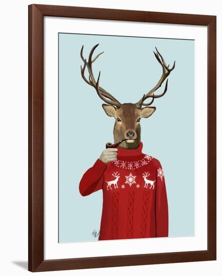 Deer in Ski Sweater-Fab Funky-Framed Art Print