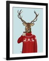 Deer in Ski Sweater-Fab Funky-Framed Art Print