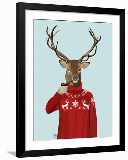 Deer in Ski Sweater-Fab Funky-Framed Art Print