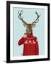 Deer in Ski Sweater-Fab Funky-Framed Art Print