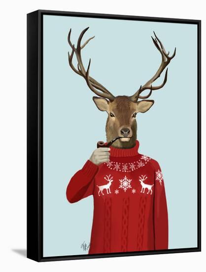 Deer in Ski Sweater-Fab Funky-Framed Stretched Canvas