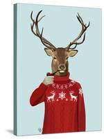 Deer in Ski Sweater-Fab Funky-Stretched Canvas