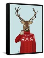 Deer in Ski Sweater-Fab Funky-Framed Stretched Canvas