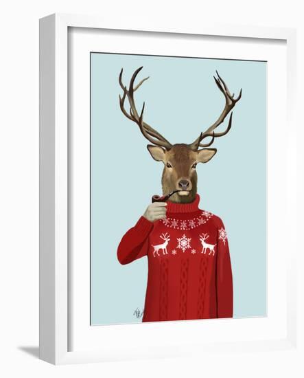 Deer in Ski Sweater-Fab Funky-Framed Art Print