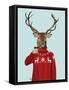 Deer in Ski Sweater-Fab Funky-Framed Stretched Canvas