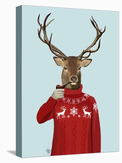 Deer in Ski Sweater-Fab Funky-Stretched Canvas