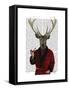Deer in Smoking Jacket-Fab Funky-Framed Stretched Canvas
