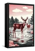 Deer in Stream-null-Framed Stretched Canvas