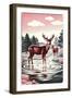 Deer in Stream-null-Framed Premium Giclee Print