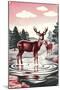 Deer in Stream-null-Mounted Premium Giclee Print