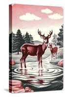 Deer in Stream-null-Stretched Canvas