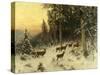 Deer in Winter Wooded Landscape-Arthur Julius Thiele-Stretched Canvas