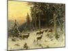 Deer in Winter Wooded Landscape-Arthur Julius Thiele-Mounted Giclee Print