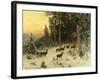 Deer in Winter Wooded Landscape-Arthur Julius Thiele-Framed Giclee Print