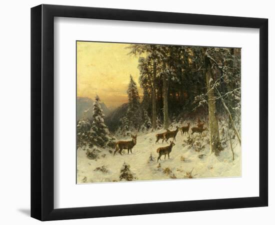 Deer in Winter Wooded Landscape-Arthur Julius Thiele-Framed Giclee Print