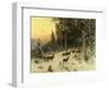 Deer in Winter Wooded Landscape-Arthur Julius Thiele-Framed Giclee Print