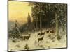 Deer in Winter Wooded Landscape-Arthur Julius Thiele-Mounted Giclee Print