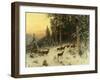 Deer in Winter Wooded Landscape-Arthur Julius Thiele-Framed Giclee Print